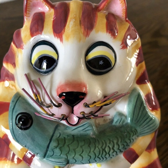 Bella Casa Cat Piggy Bank "Charlie" Tabby Cat Fish - Picture 2 of 8